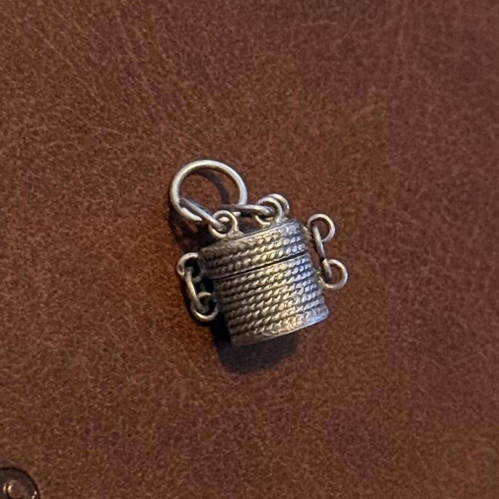 Vintage Sterling Silver Basket Canister Pendant/Charm - Picture 2 of 4